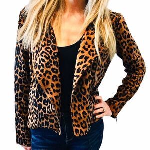 NWT SADIE & SAGE Leopard Print Moto Jacket Coat